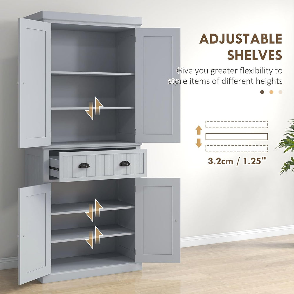 Pantry Storage Cabinet, 72" Traditional Freestanding Cabinet with 4 Door...