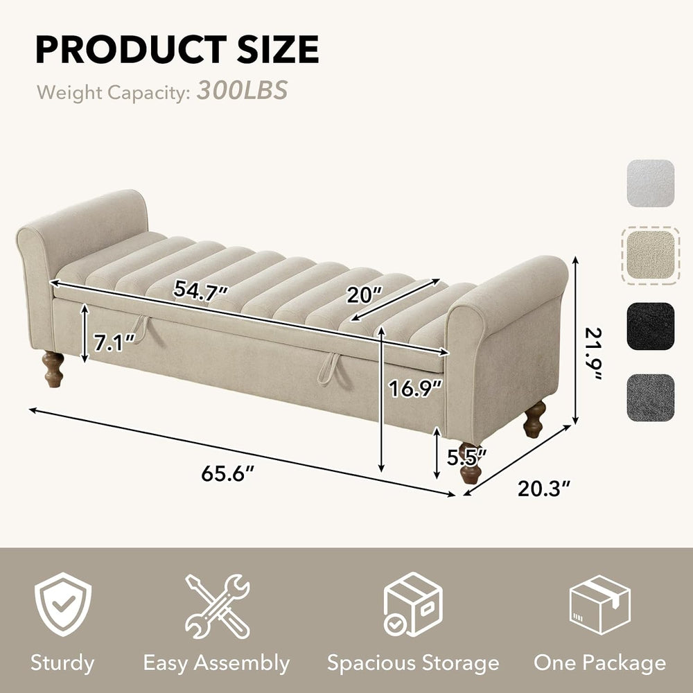 65" Oversize Storage Ottoman Bench, Fleece Upholstered End of Bed Benche...