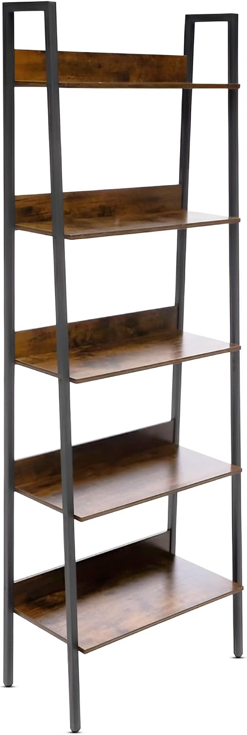 Hobby Lobby 5 Tier Industrial Ladder Shelf, 23.6 x 11.8 x 66.9 inches | Wood Ladder Shelf, Storage Ladder Shelves for Living Room, Bedroom