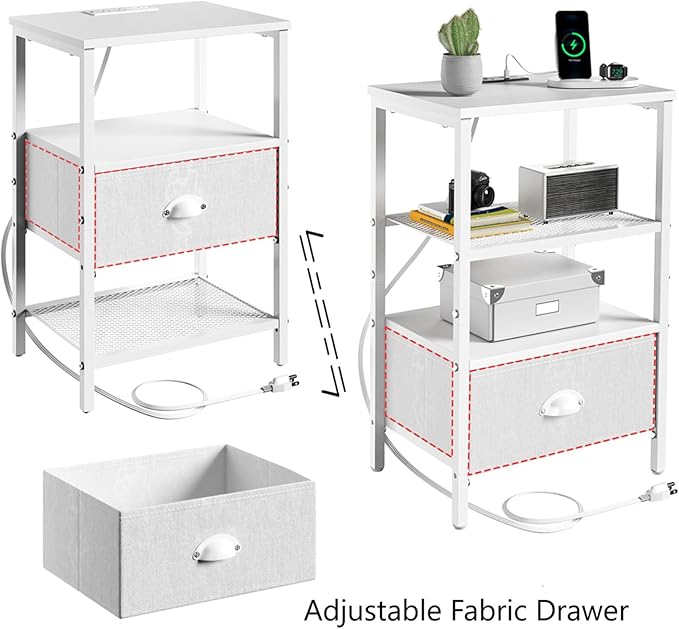 Sthmec Nightstands Set of 2, LED Bedside Tables with Charging Station and Fab...