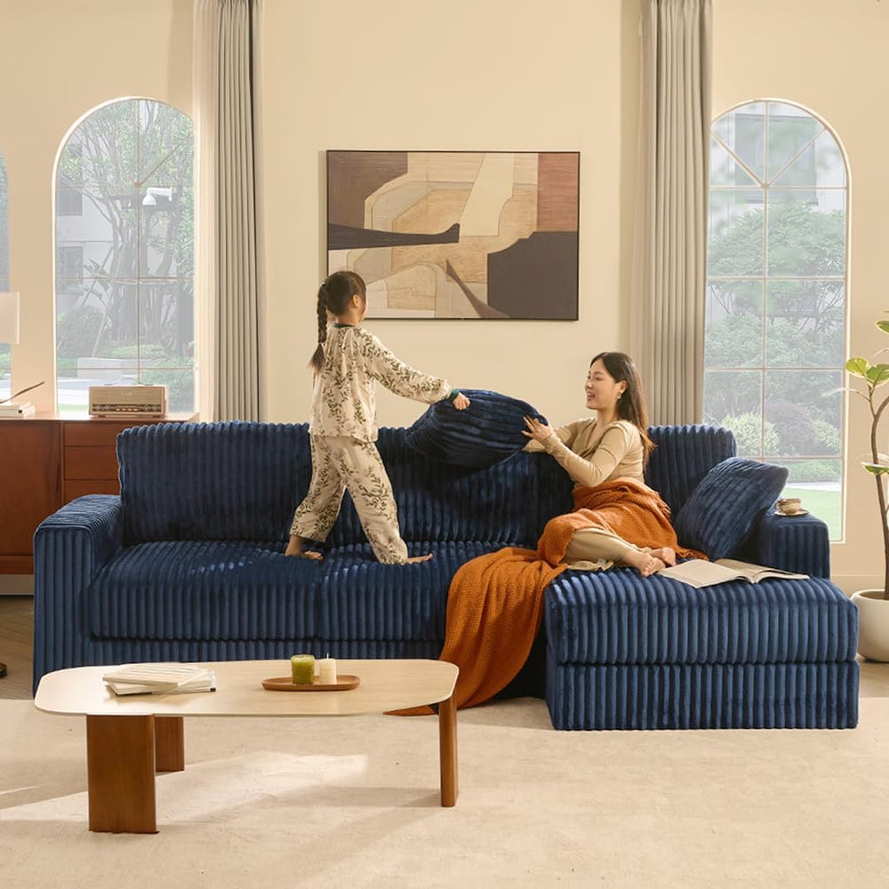 GOSUHI 113" L-Shaped Cloud Couch, Modular Sectional, Deep Seats, Navy | ...