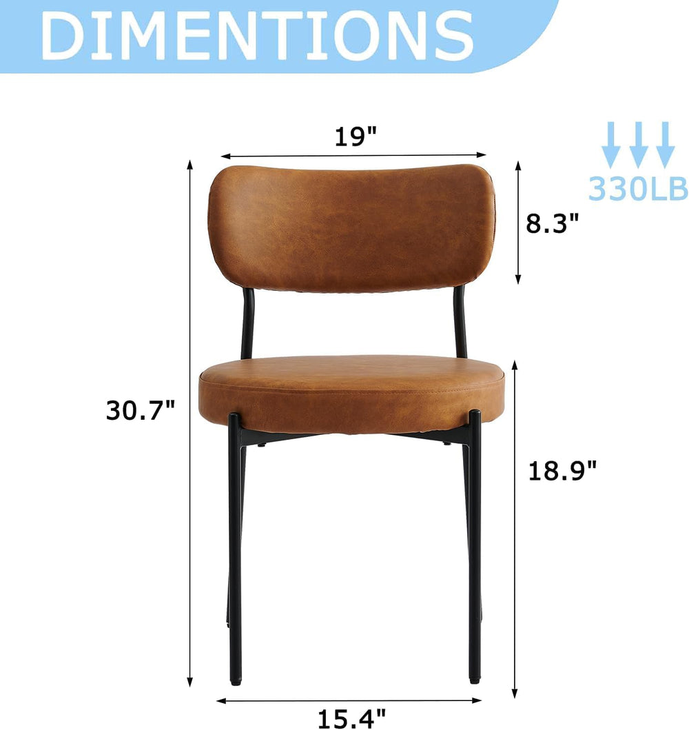 Brown Dining Chairs Set of 4 with Curved Back, Leather Dining Chairs with PU ...