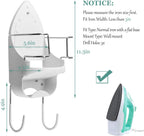 Wall Mount Iron Board Hanger and Ironing Board Storage Organizer Shelf With Removable Hooks for Household Bathroom Laundry Room (White)