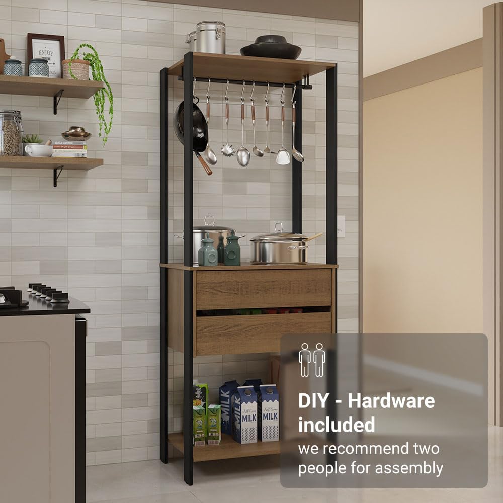 Madesa Kitchen Pantry Storage Rack 27" L with 2 Drawers and Hanging Spac...