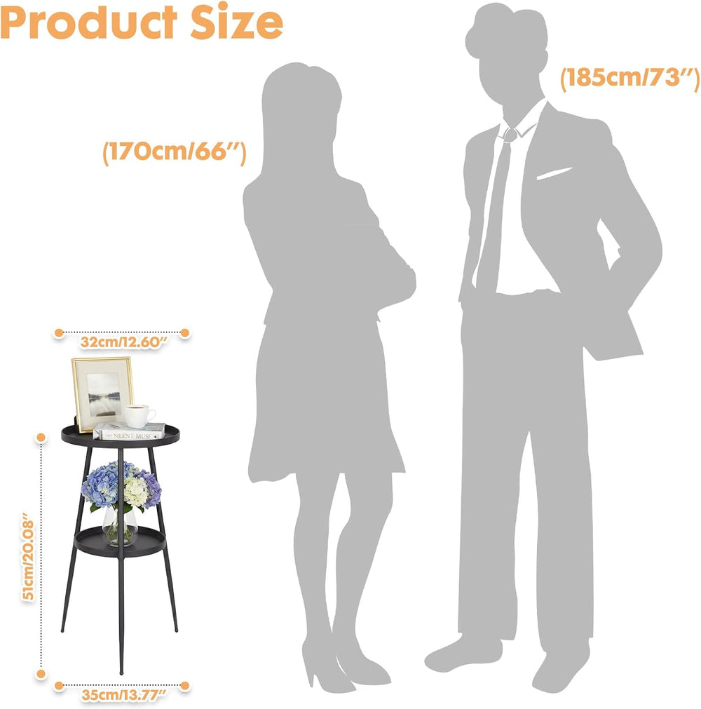 ShellKingdom Small Round Side Table, 2 Tier Metal End Table for Indoor Outdoo...