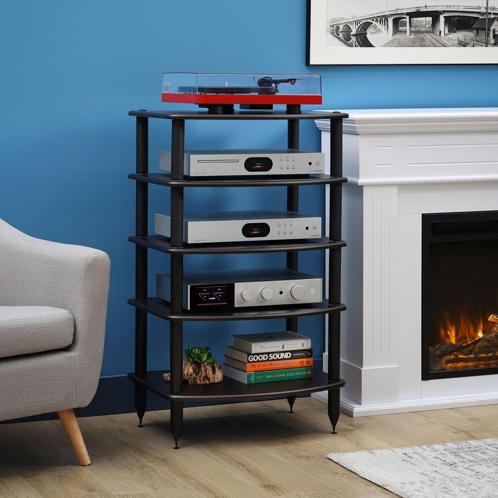 Pangea Audio Vulcan Five Shelf Audio Rack, Media Stand, and Components Cabine...