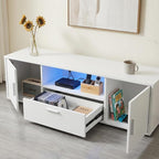 White TV Stand with 16-Color LED Lights, Single Drawer & Double Door Media Console, Supports up to 55 Inch TV & 200 lbs, Modern Entertainment Center