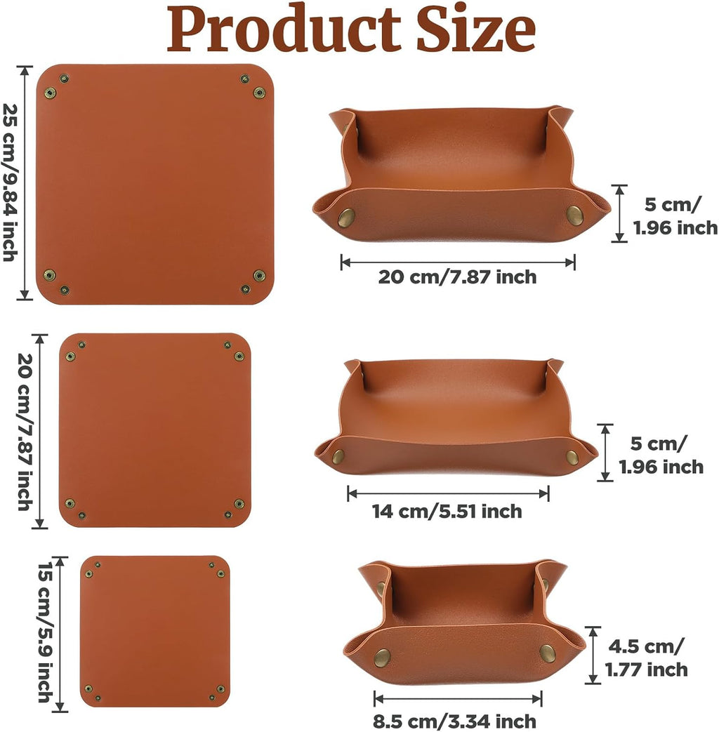 12pcs Leather Jewelry Tray for Keys and Wallet, Folding PU Leather Tray Organizer for Travel, Home or Office, Set in 3 Sizes and 4 Colors- Beige/Yellow/Brown/Black