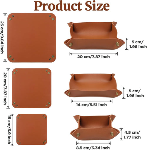 12pcs Leather Jewelry Tray for Keys and Wallet, Folding PU Leather Tray Organizer for Travel, Home or Office, Set in 3 Sizes and 4 Colors- Beige/Yellow/Brown/Black