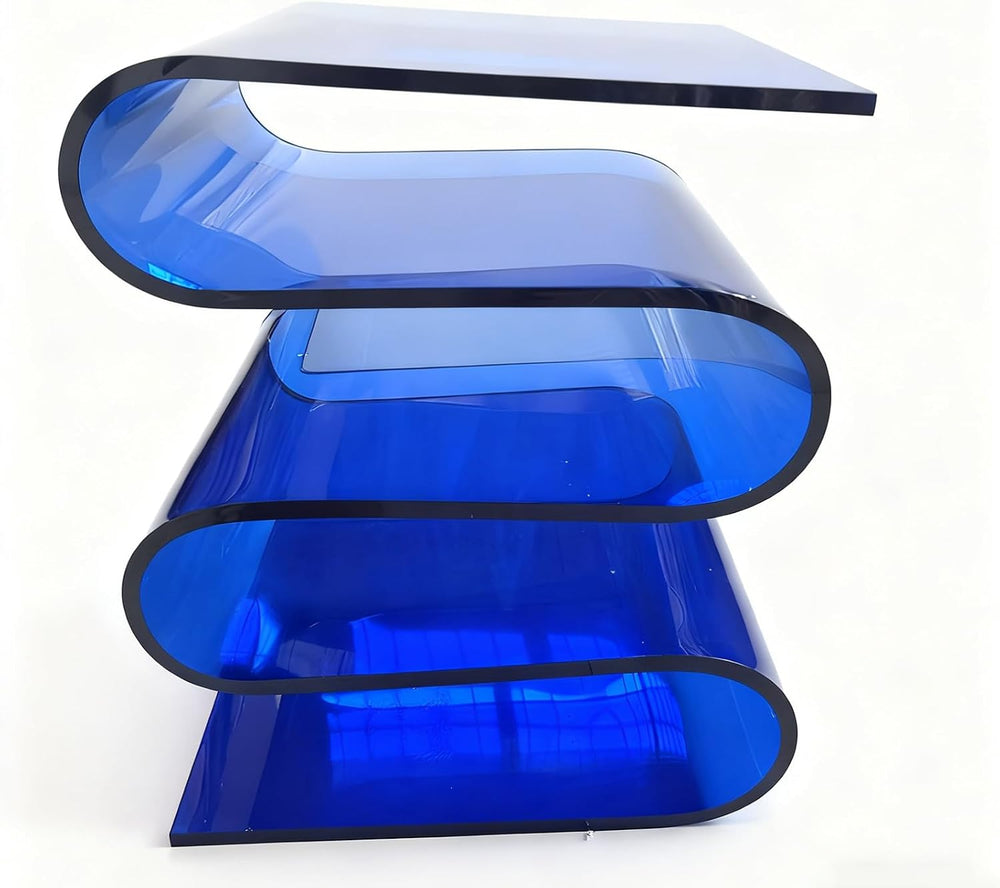 S-Shaped Acrylic Side Table with Magazine Bookshelf Modern Nightstand for Liv...