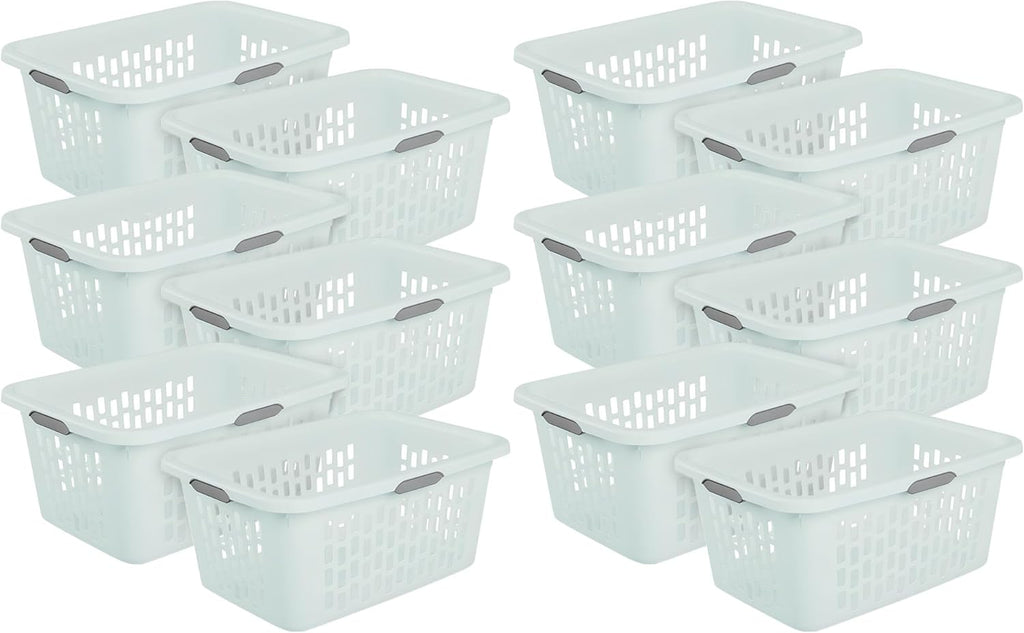 Sterilite Laundry Basket, Plastic Clothes Hamper, Large Rectangle Bin with Comfort Grip Handles and Reinforced Rim, 2 Bushel Capacity, Mint, 12 Pack