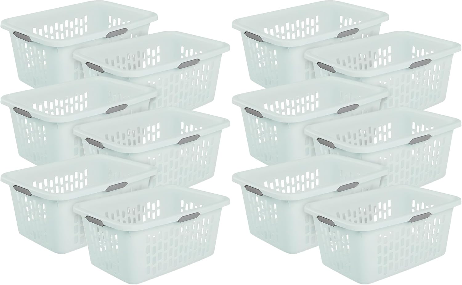 Sterilite Laundry Basket, Plastic Clothes Hamper, Large Rectangle Bin with Comfort Grip Handles and Reinforced Rim, 2 Bushel Capacity, Mint, 12 Pack