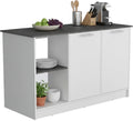 Tuhome Juniper Kitchen Island with Storage, 59in Wide Prep Top, 2-Door Cabinet with Interior Shelves and Dual Open Shelves, Engineered Wood, White/Light Oak