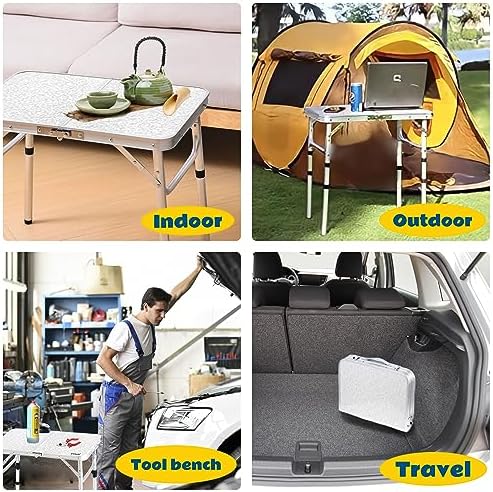 Folding Camping Table, Adjustable Height Portable Picnic Table, 24"x 16&...