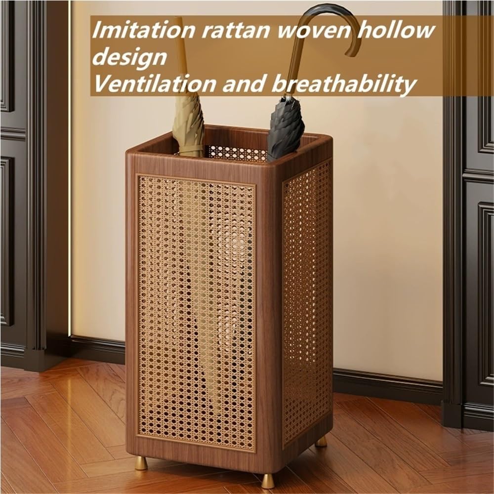 Wooden Umbrella Stand, Decorative Umbrella Basket | Umbrella Holder for Entryway, Vintage Minimalist Rectangular Design, Hollow Umbrella Storage for Indoor Use