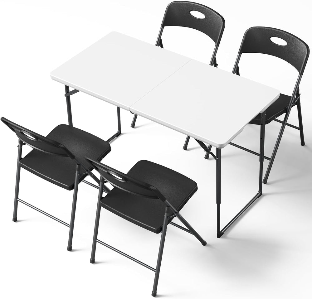 4FT Adjustable Height Folding Table and Chairs Set for 4, Heavy Duty Plastic ...