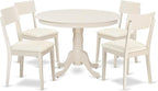 East West Furniture HLAD5-LWH-LC 5 Piece Dinette Set for 4 Includes a Round Dining Table with Pedestal and 4 Faux Leather Dining Room Chairs, 42x42 Inch, Linen White