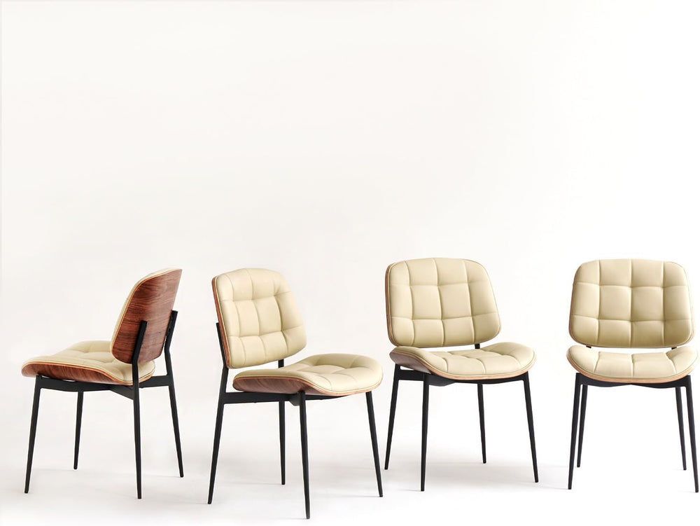 GrandNoor Mid Century Modern Dining Chairs with Walnut Grain Back, Beige Faux...