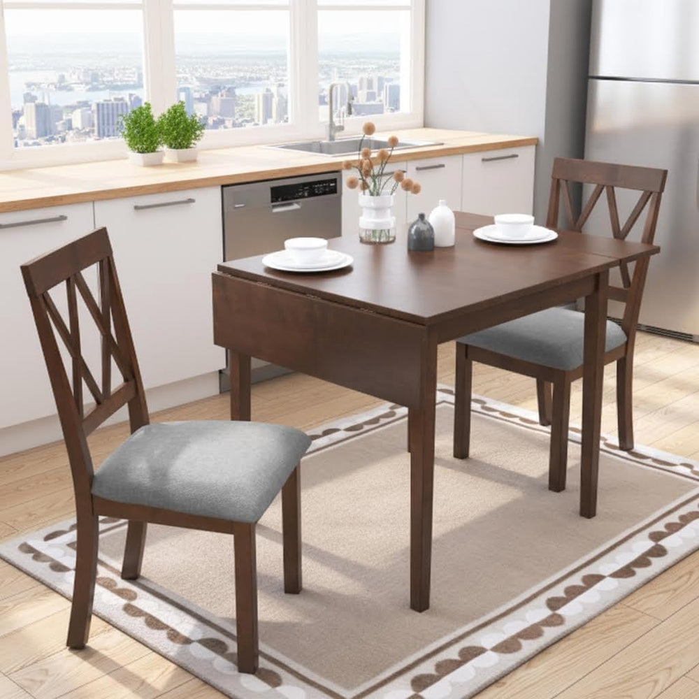 LUMISOL 3 Piece Drop Leaf Dining Table Set with 2 Chairs, Solid Wood Extensib...