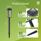 Philips 2 Packs Solar Pathway Lights Outdoor, Glass Metal Led Garden Landscape Lightings, 3000K Warm White, Waterproof for Decor Yard, Walkway, Patio, Driveway, Lawn