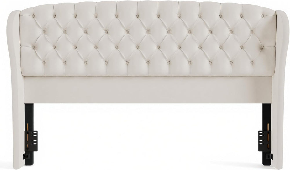 AMERLIFE Full/Queen Headboard Only, Velvet Upholstered Wingback, Cream