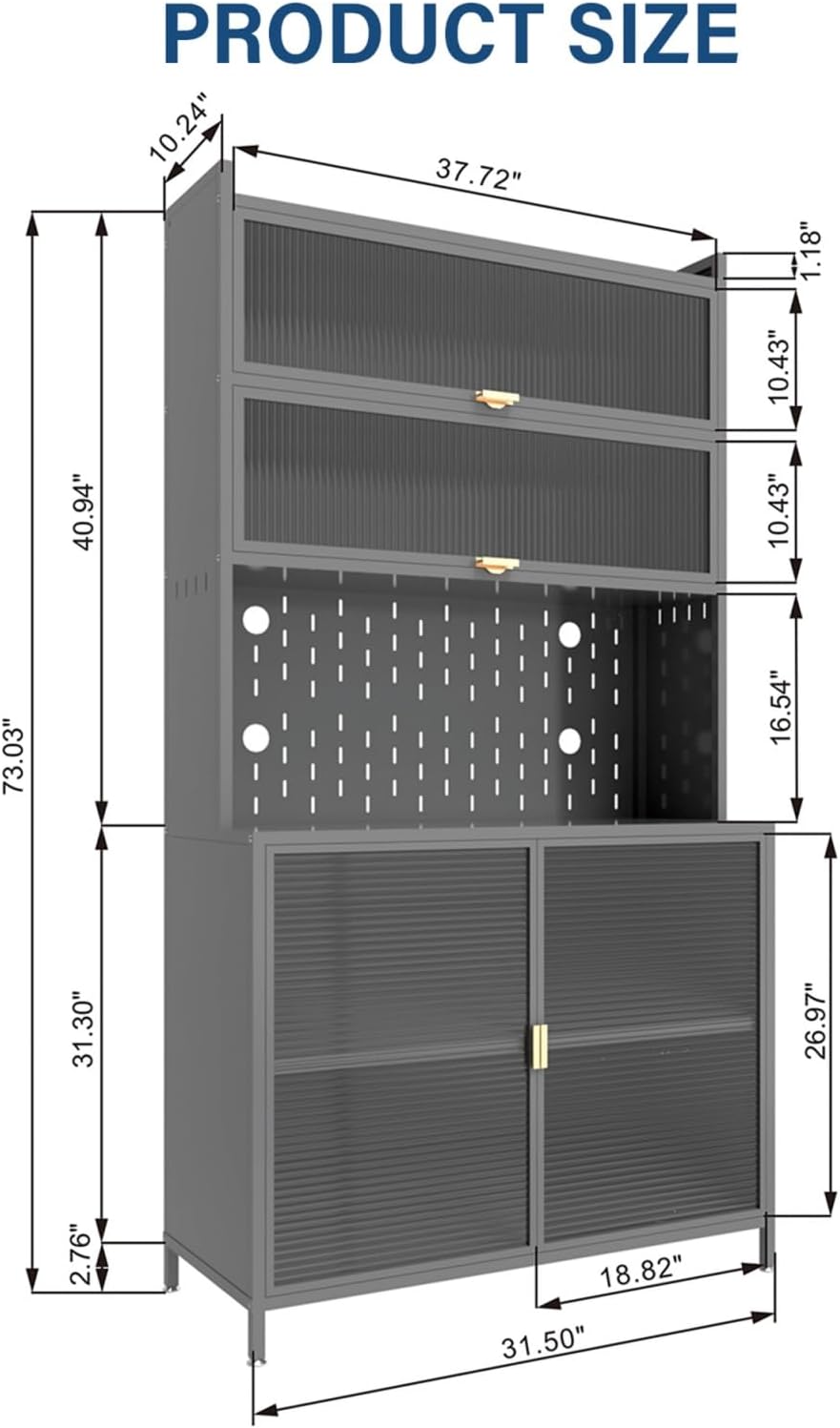 73'' Gray Tall Kitchen Pantry Cabinet, 6-Tier Metal Storage Cabinet w...