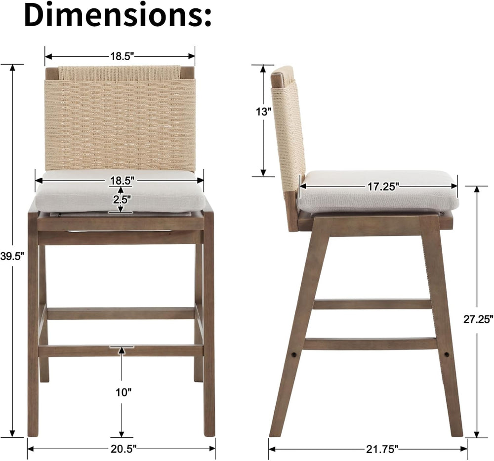 27" Woven Linen Counter Stools Set of 4, Beige