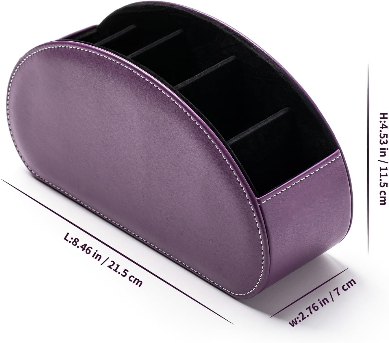Remote Control Holders Organizer Box with 5 Compartment PU Leather Multi-functional Office Desk Storage Caddy Store Tv Remote for Media Player,Brush,Pencil,Glassees&Office Supplies (Dark purple)
