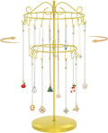 MODOWEY Rotating Necklace Holder Organizer Display Stand with 42 Hooks, 2 Tier Adjustable Metal Tree for Long Necklace Hanger Selling, Tall Spinning Bracelet Storage Rack for Men Women, Gold
