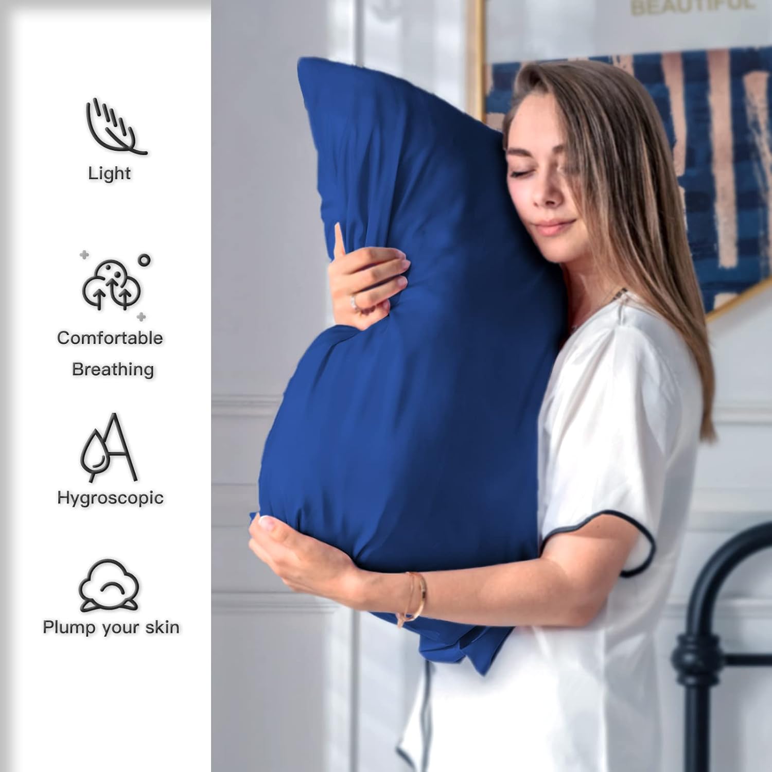 Mulberry Silk Pillowcase for Hair and Skin Pillow Case with Hidden Zipper Soft Breathable Smooth Cooling Silk Pillow Covers for Sleeping (Royal Blue, King（20"X 36"）)
