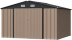 Furniwell 10x10 FT Outdoor Storage Shed, Metal Garden Sheds Outdoor Storage House with Single Lockable Door for Backyard Patio Lawn, Brown