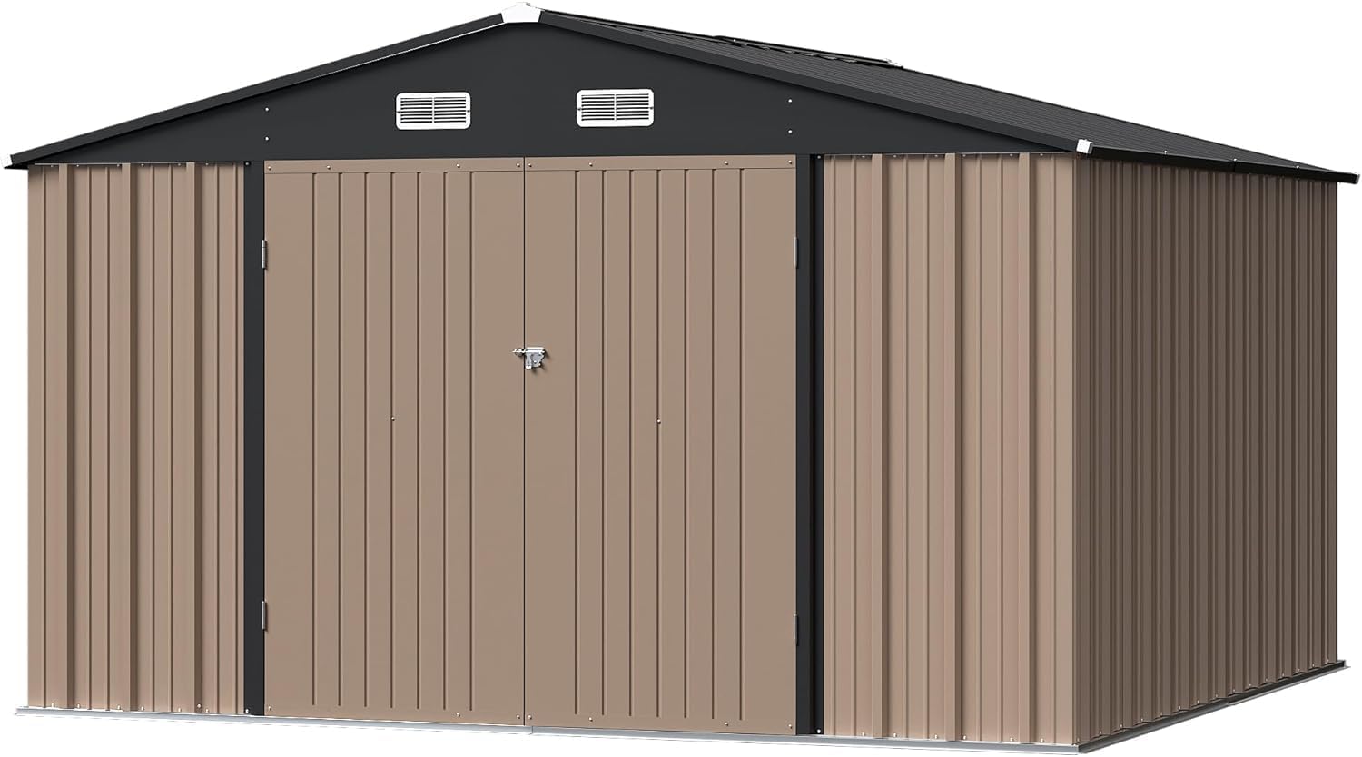 Furniwell 10x10 FT Outdoor Storage Shed, Metal Garden Sheds Outdoor Storage House with Single Lockable Door for Backyard Patio Lawn, Brown