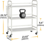 HDANI 3 Tier Metal Mesh Utility Cart,Large Capacity Multipurpose Heavy Vehicle,Rolling Trolley with to Hooks and One Basket(White)