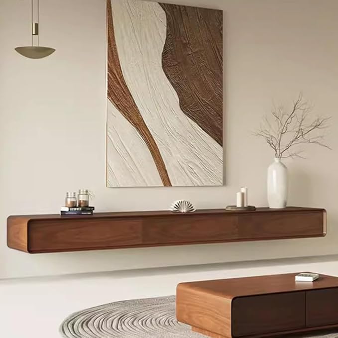 Floating TV Stand Floating TV Unit 62/78/94'' Wall Mounted TV Cabinet Wooden Entertainment Media Console Center Simple Living Room Bedroom Wall Mounted TV Stand Shelf(Brown-A,200 * 24 * 20cm)