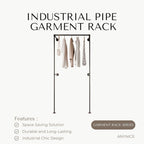 Industrial Pipe Clothing Rack, Heavy Duty Wall Mounted Clothes Rack, Retail Display Hanging Garment Rod for Laundry Rooms, Closet Storage, 14.6x37.4x82.7 Inches, Model K05