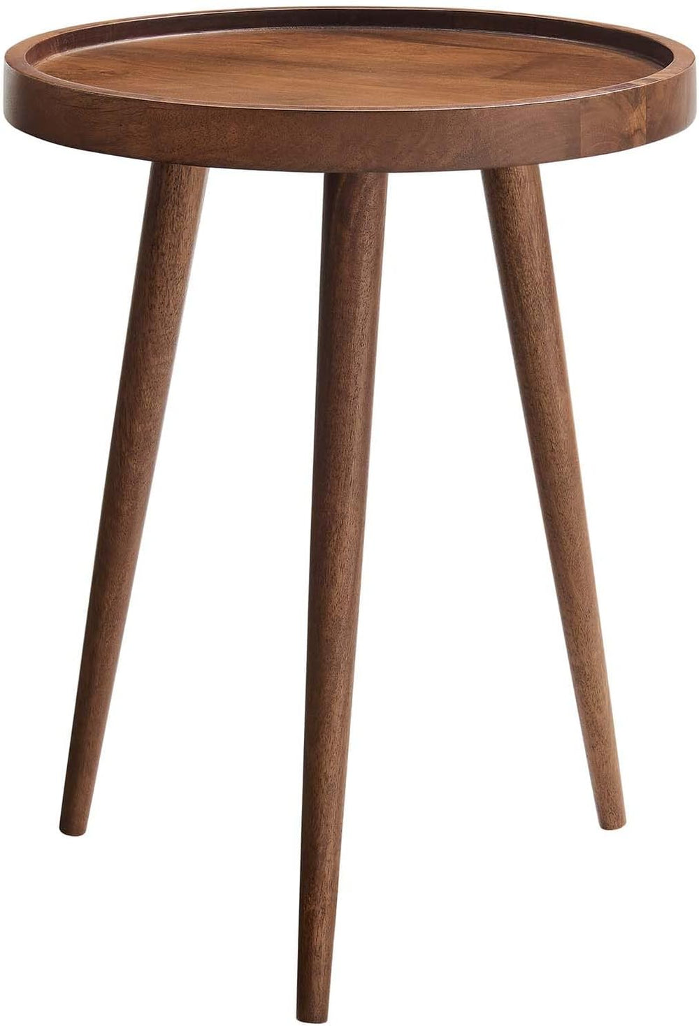 Modway Chiro Solid Wood Side Table in Walnut with Tray Top - Mid-Century Mode...
