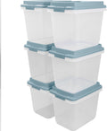 Hefty HI-RISE 32 Qt Stackable Storage Bins with Lids – 6 Pack Clear Plastic Under Bed Storage Containers, Shoe Organizer Boxes with XL Lid-Locking Latches, Comfort-Grip Handles, Durable Double Rim