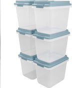 Hefty HI-RISE 32 Qt Stackable Storage Bins with Lids – 6 Pack Clear Plastic Under Bed Storage Containers, Shoe Organizer Boxes with XL Lid-Locking Latches, Comfort-Grip Handles, Durable Double Rim