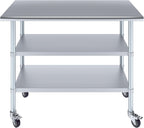 AmGood Stainless Steel Work Table with 2 Shelves and Casters | Metal Utility Table On Wheels (Stainless Steel Work Table with 2 Shelves + Casters, 48" Long x 24" Deep)