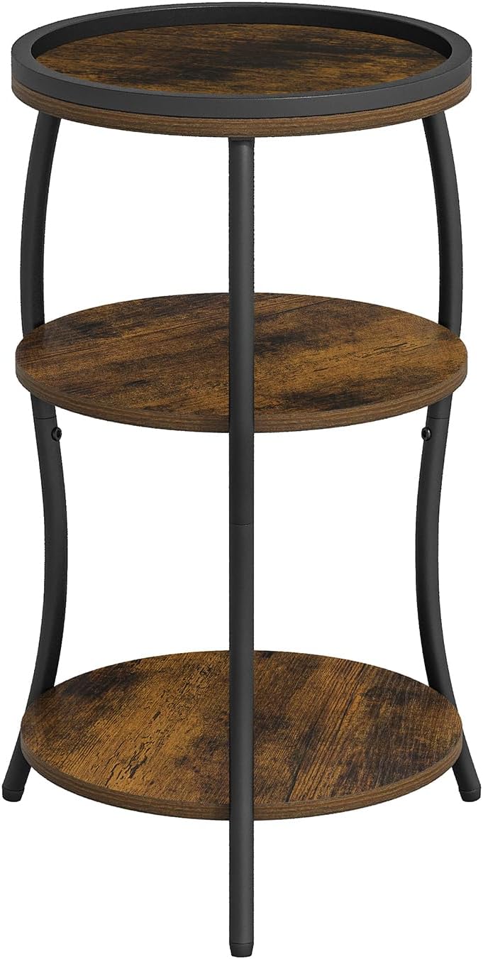 YINMIT Small Round Side Table, 3 Tier Slim Waist End Table with Anti-Tip Edge...