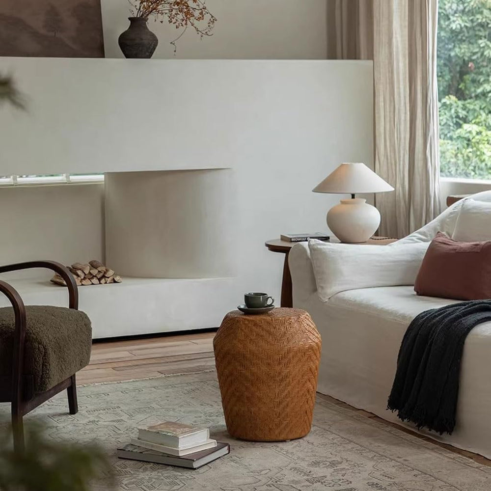 Couch Side Table Home Creative Rattan Drum Stool B& Living Room Sofa Side...
