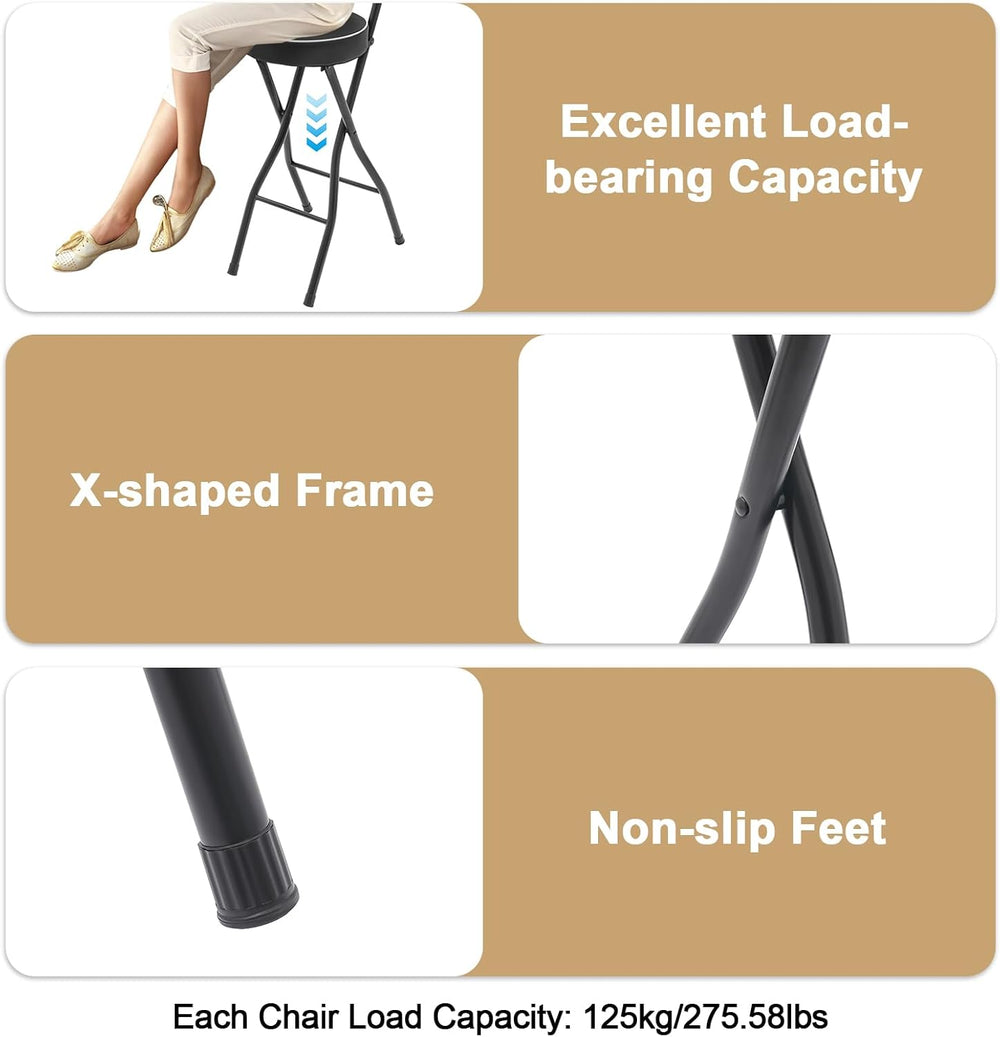 2PCS Folding Bar Stool with Backrest, Tall Folding Chair Counter Height Folda...