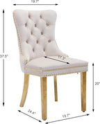 Beige Velvet Dining Room Chairs Set of 2, Upholstered Dining Chairs with Back Ring Pull Trim and Golden Stainless Steel Legs,Modern Kitchen Chairs for Dining Room,Living Room,Kitchen(Beige)