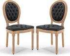 PU Leather Upholstered Dining Chairs Set of 2 French Country Round Back Kitchen Side Chairs with Nailhead Trim and Wood Legs for Dining Room, Kitchen, Restaurant(Black)