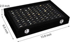 Velvet Ring Display Tray Organizer Box with Transparent Lid, 100 Slot Ring Holder Showcase For Store Display Jewelry Show Home, Ring Organizer For Rings Earrings (Black)