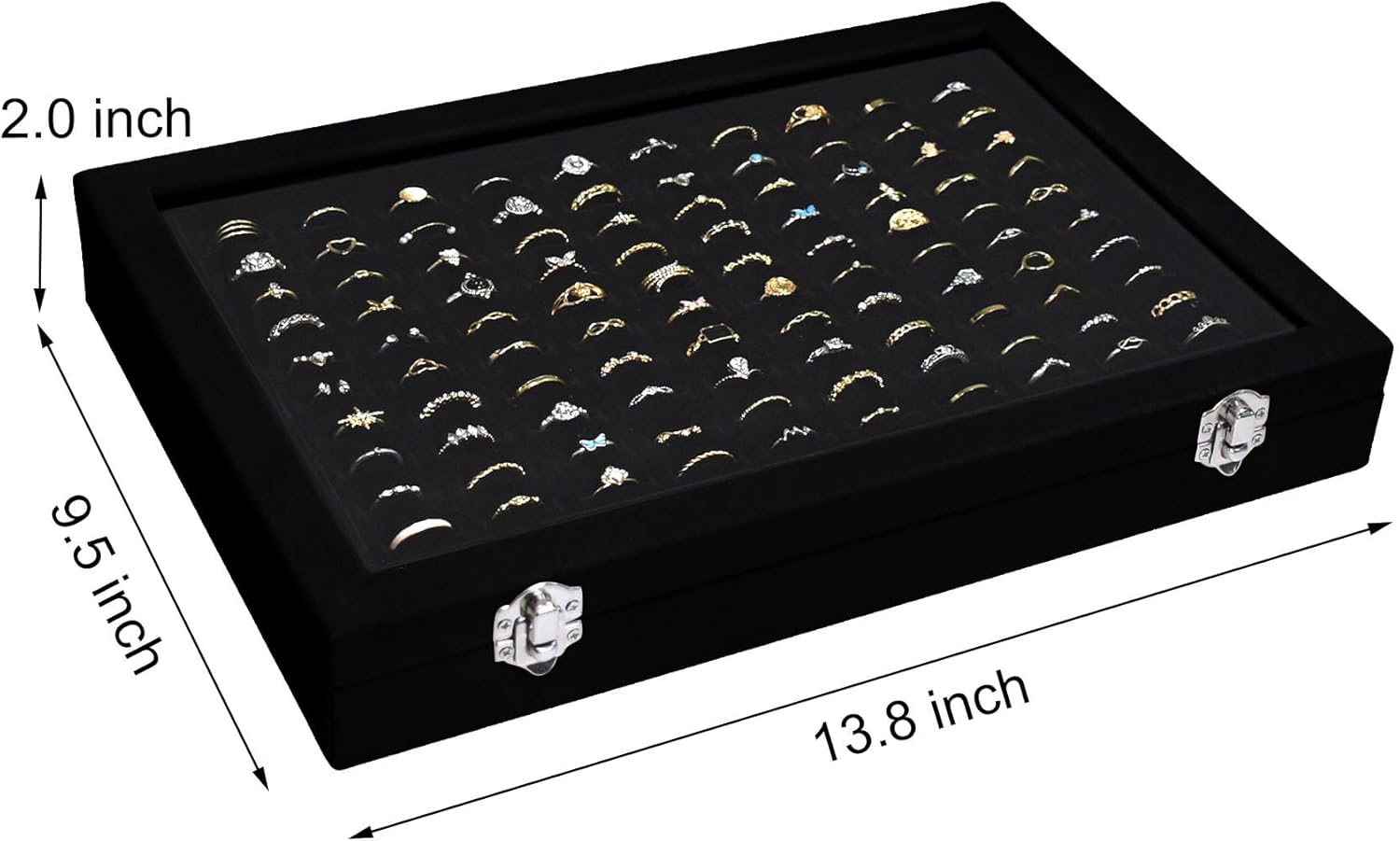 Velvet Ring Display Tray Organizer Box with Transparent Lid, 100 Slot Ring Holder Showcase For Store Display Jewelry Show Home, Ring Organizer For Rings Earrings (Black)
