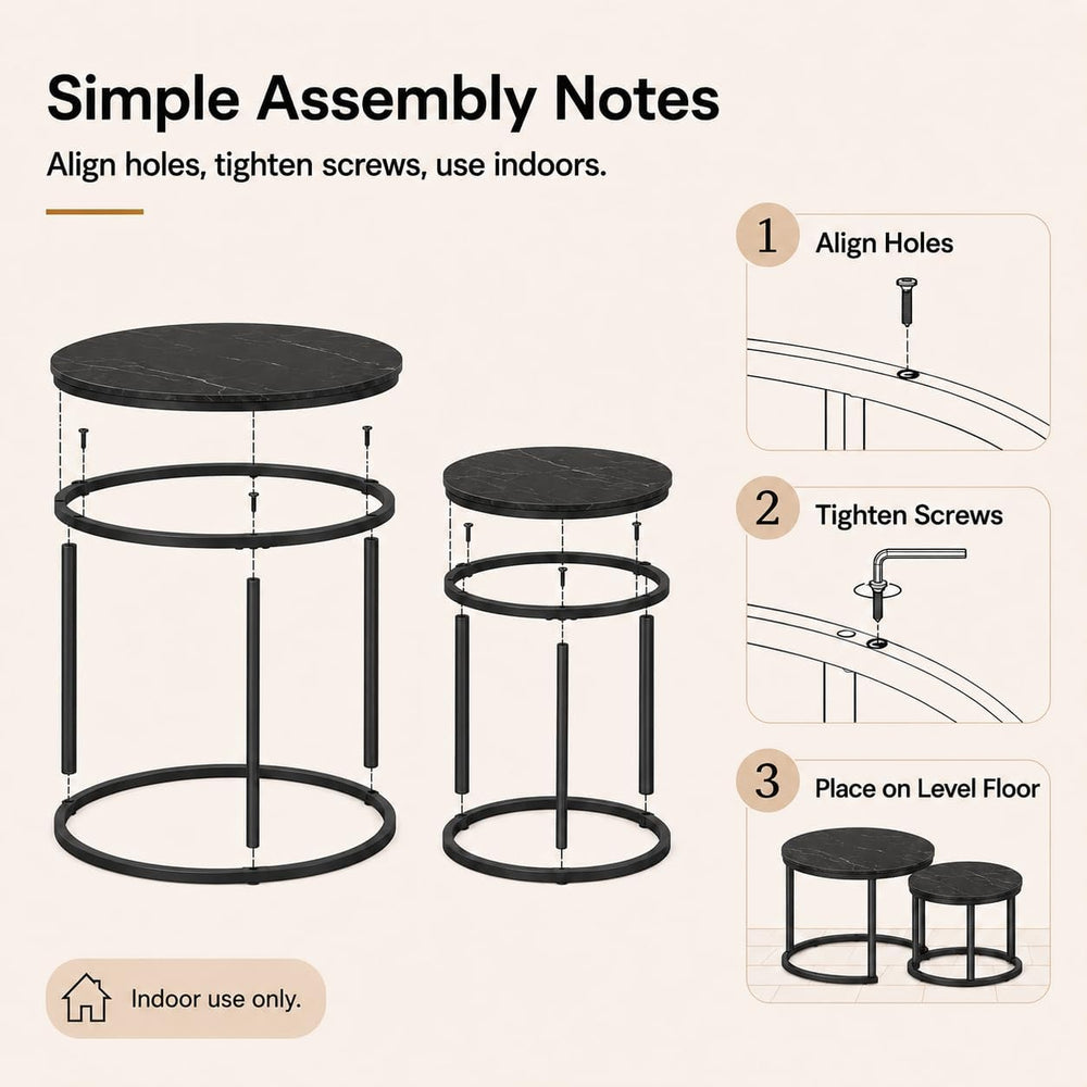 Nesting Coffee Table Set of 2，Black + Black | 27.6'' Industrial Coffe...