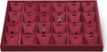 Velvet Necklace Display Tray, Stackable 24 Grid Insert Pendant Necklaces Storage Holder Plate, Jewelry Retail Countertop Organizer (Red)