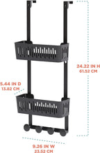 Zenna Home SnugFit Over the Door Caddy Organizer with 2 Storage Baskets and 4 Hooks, Over Door Hanging Organizer for Bathroom, Kitchen, Bedroom, Closet, Easy to Install, No Drilling, Black