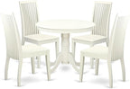 East West Furniture ANIP5-LWH-W 5 Piece Modern Dining Table Set Includes a Round Kitchen Table with Pedestal and 4 Dining Room Chairs, 36x36 Inch, Linen White
